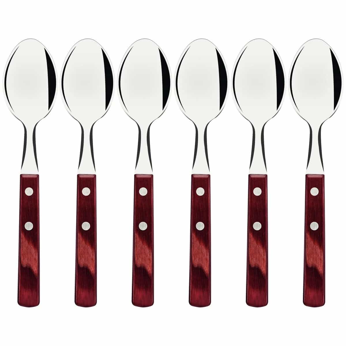 Cucharas de mesa Tramontina Polywood de acero inoxidable pack de 6 unidades rojo