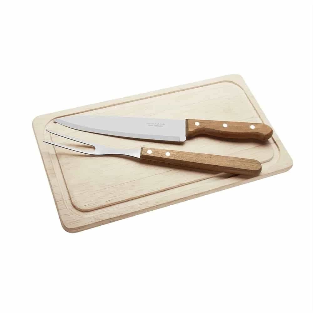 Juego para asado con tabla de madera Tramontina Churrasco 3 piezas