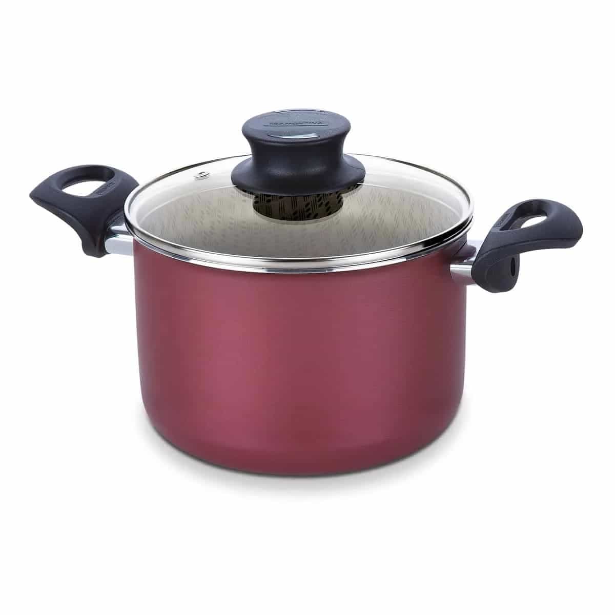 Olla alta con tapa de vidrio Tramontina Paris antiadherente 28 cm 11.8 L rojo