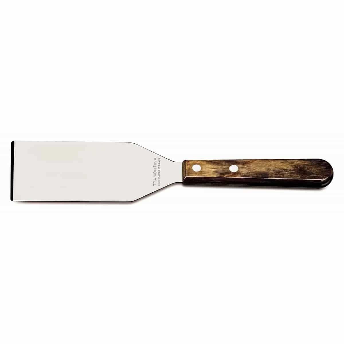 Espátula raspadora para plancha Tramontina Polywood de acero inoxidable 5 pulgadas con mango castaño