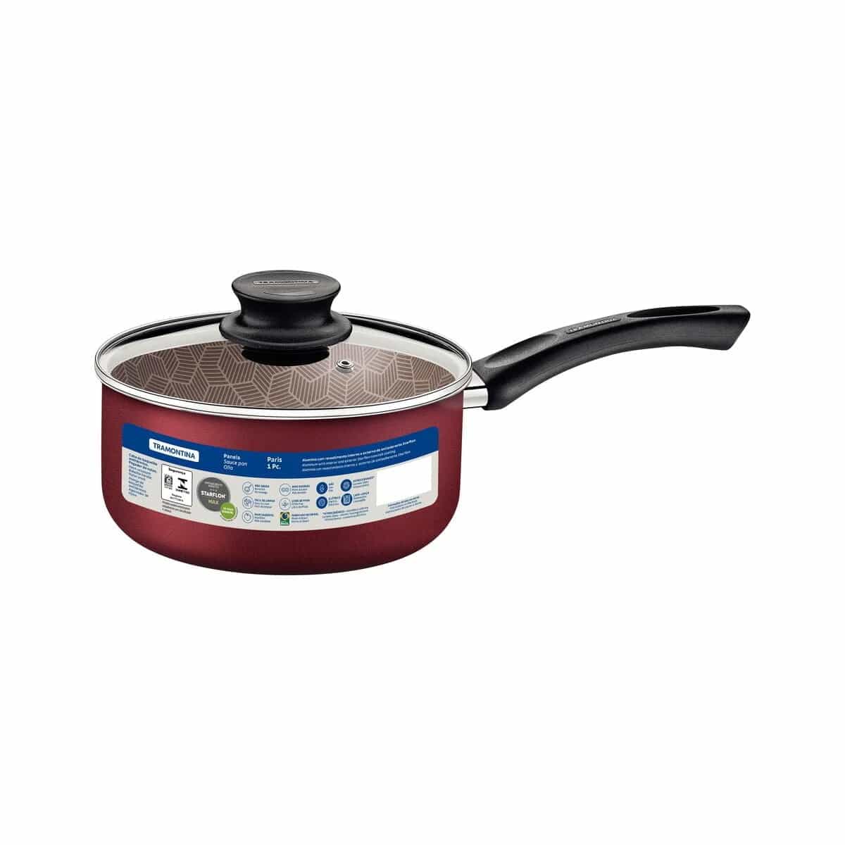 Olla con mango y tapa de vidrio Tramontina Paris antiadherente 22 cm 3.8 L rojo