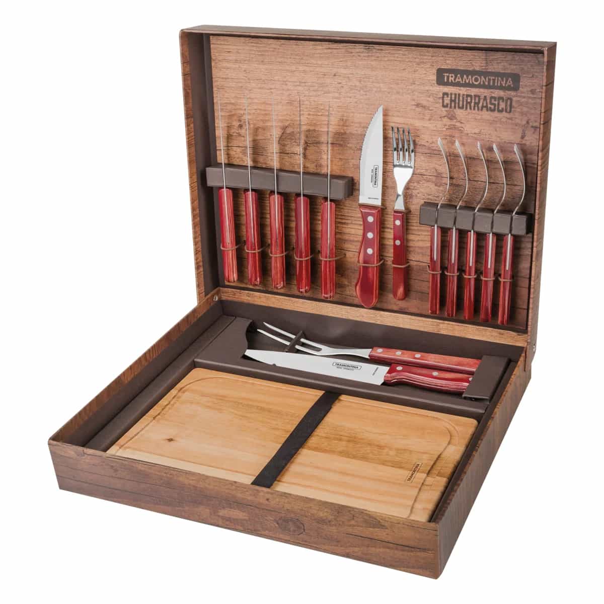 Juego De Asado Cubiertos Tabla Tramontina Polywood 15 Piezas