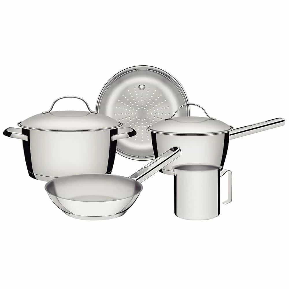 Batería de cocina de acero inoxidable con vaporera Tramontina Allegra 5 piezas