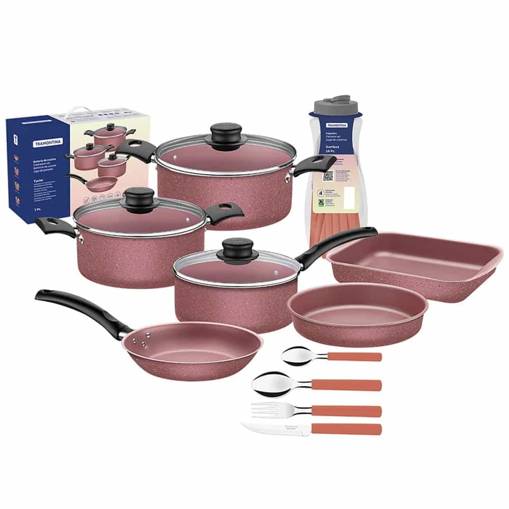 Juego De Ollas Bateria Tramontina Rosa 25 Piezas Asaderas
