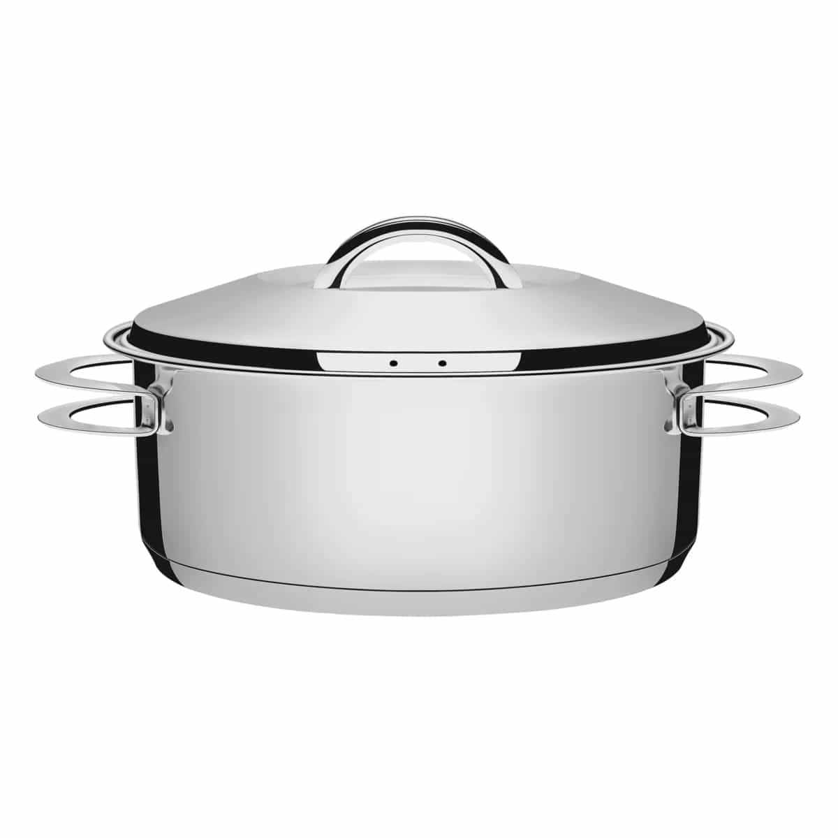 Cacerola baja con tapa Tramontina Solar de acero inoxidable triple fondo para inducción 28 cm 7.1 L