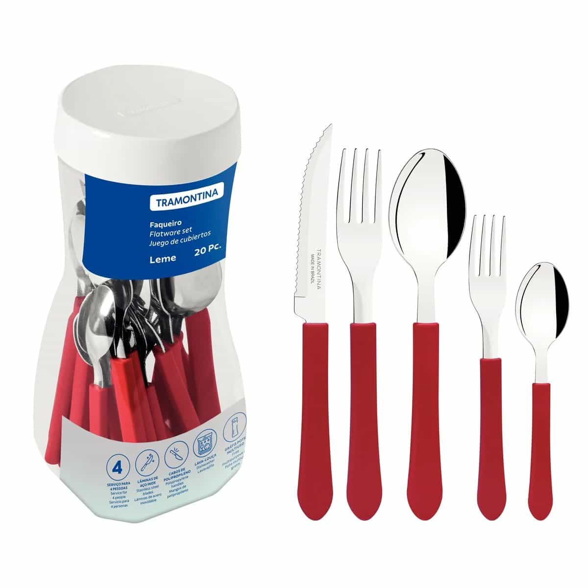 Juego De Cubiertos Tramontina 20 Piezas Leme Acero Inox
