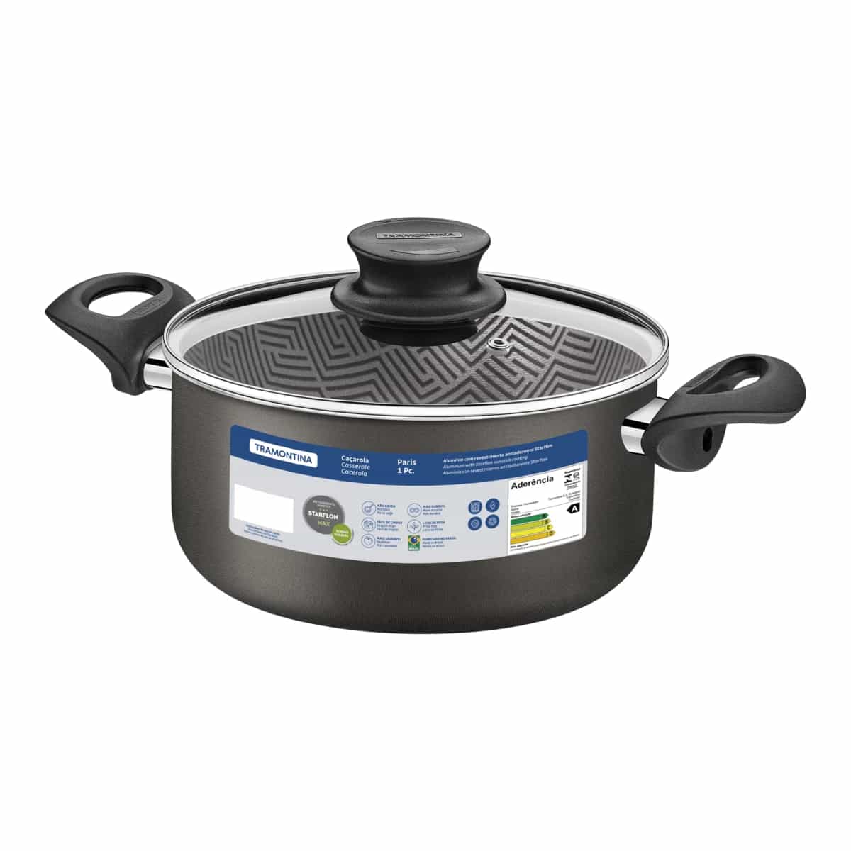 Cacerola Tramontina Paris antiadherente 26 cm 6.3 L con tapa color gris