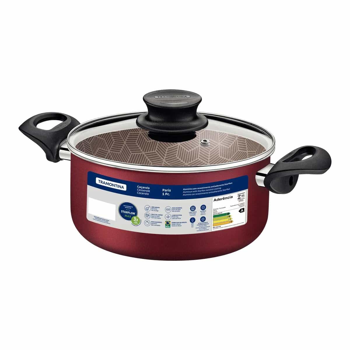 Cacerola antiadherente con tapa de vidrio Tramontina Paris roja 26 cm 6.3 L