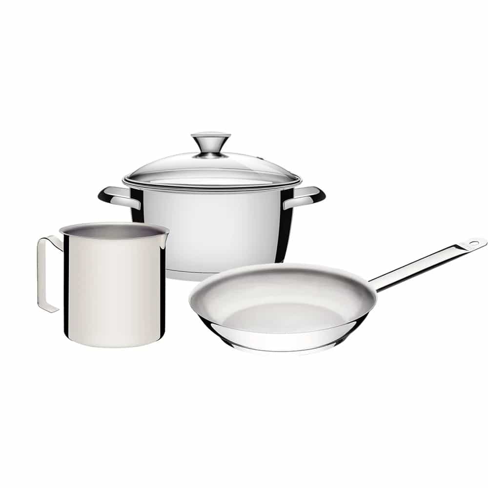 Olla y sartén de triple fondo con hervidor Tramontina Allegra y Professional para inducción 3 piezas