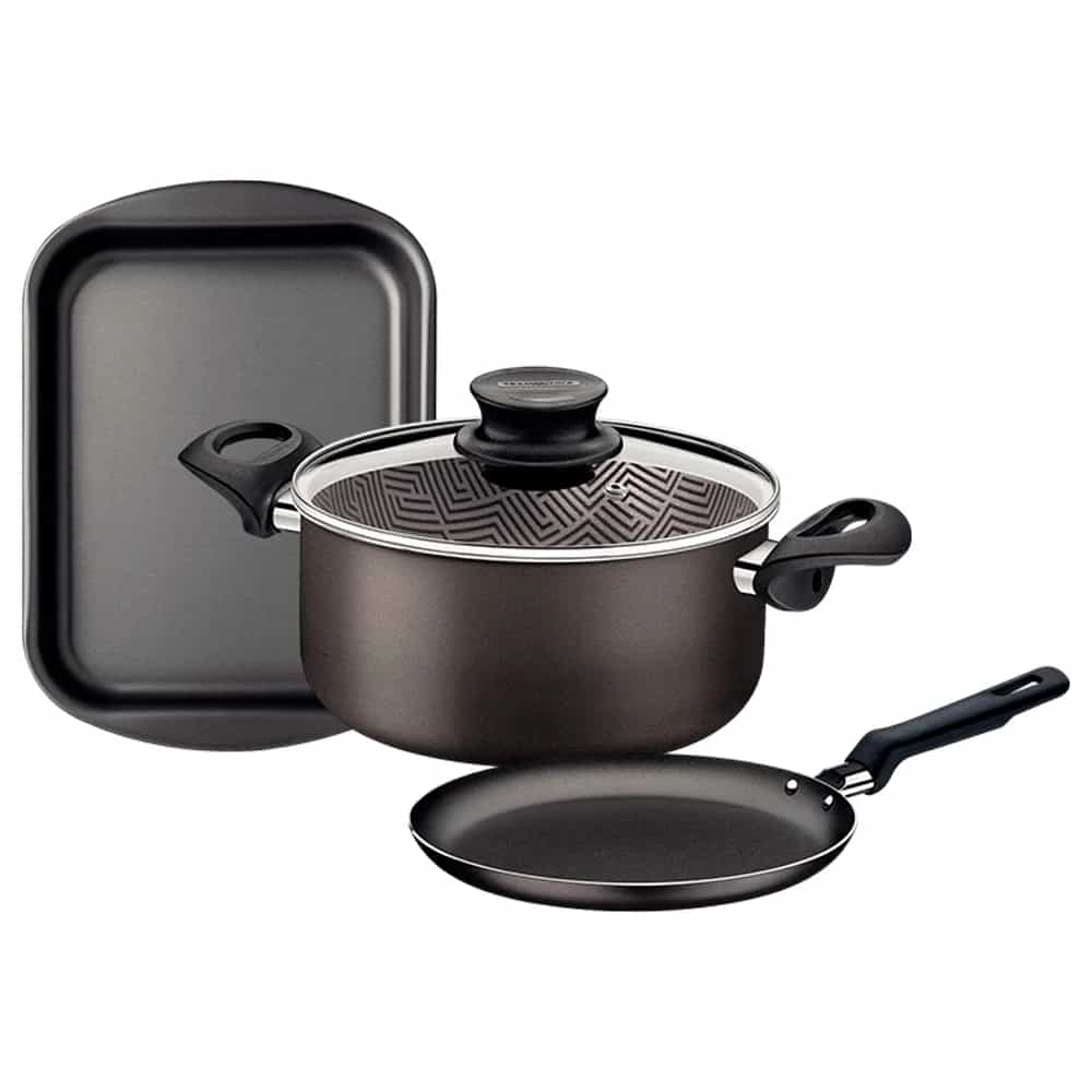 Cacerola Paris con panquequera Loreto y asadera Brasil Tramontina
