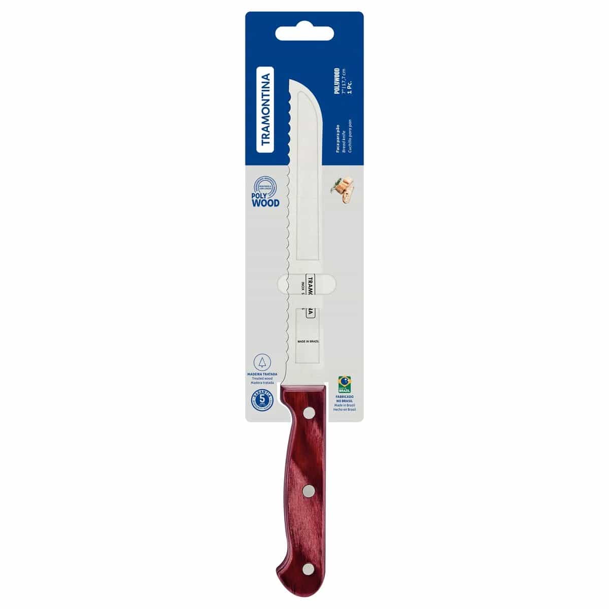 Cuchillo para pan Tramontina Polywood de acero inoxidable 7 pulgadas rojo