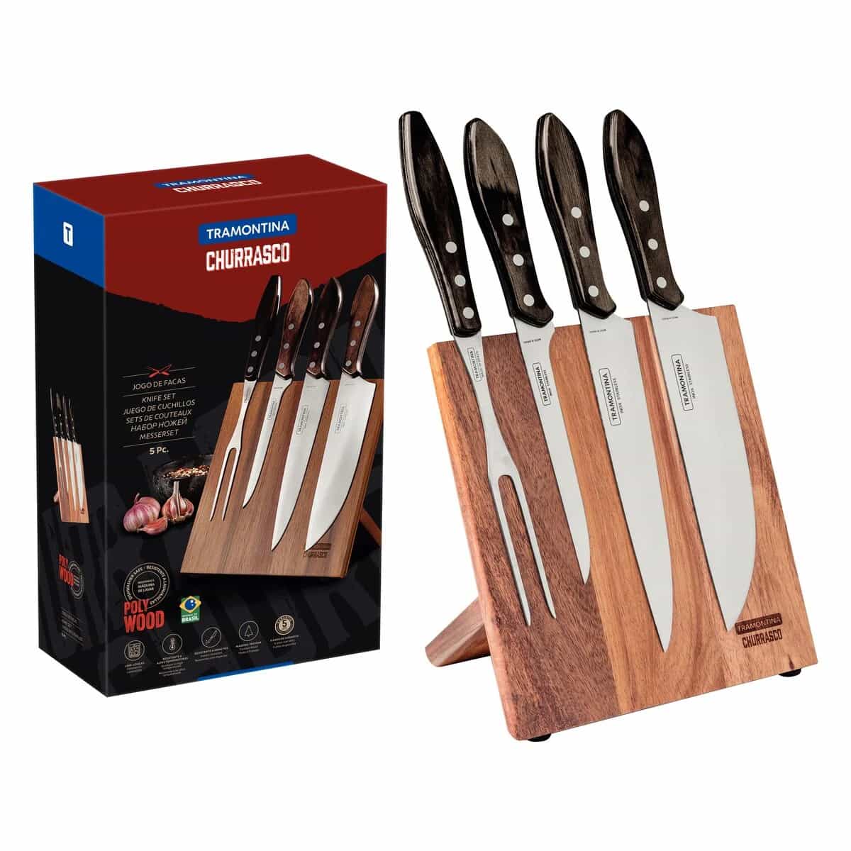 Juego para asado con soporte magnético marrón Tramontina Polywood 5 piezas