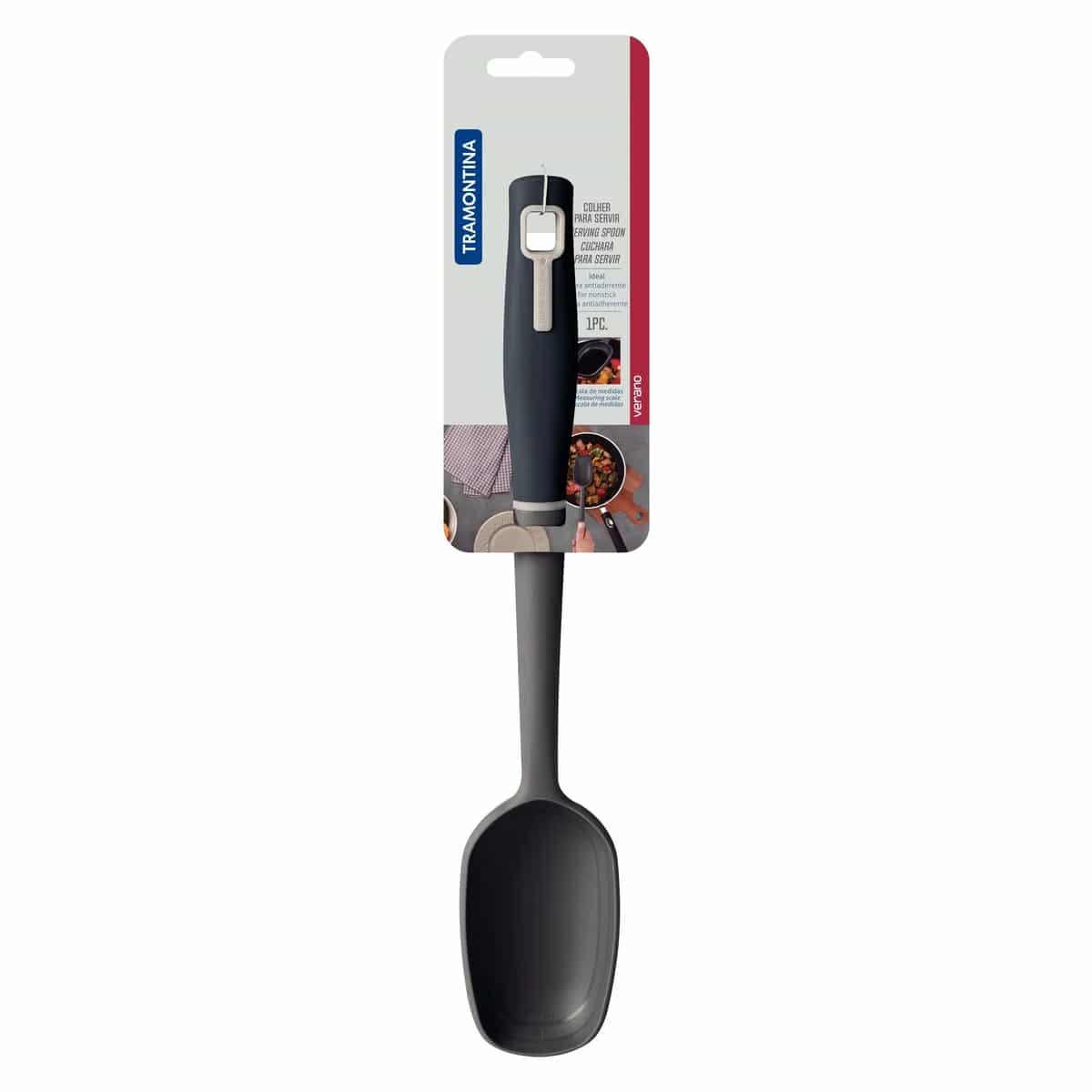 Cuchara para servir de nylon Tramontina Verano 34.6 cm con mango ónix