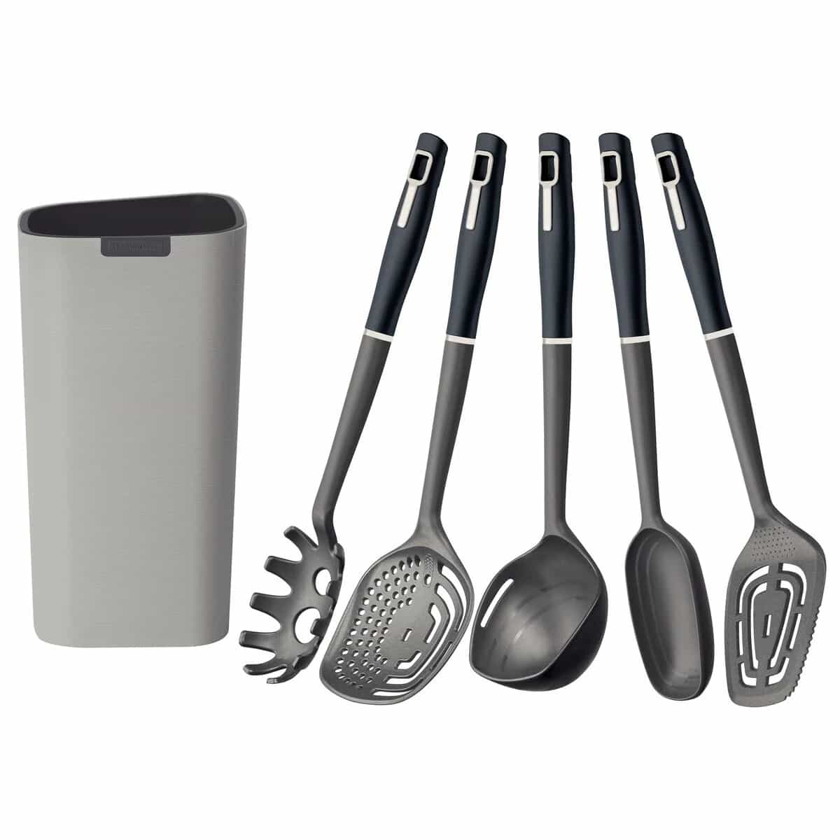 Juego de utensilios Tramontina Verano de nylon con soporte 6 piezas ónix