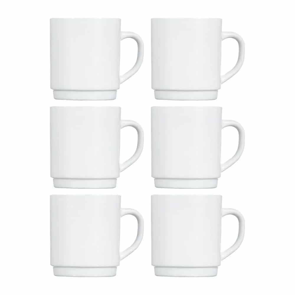 Taza De Vidrio Blanco Mug Apilable Luminarc 290 Ml X6 Unid