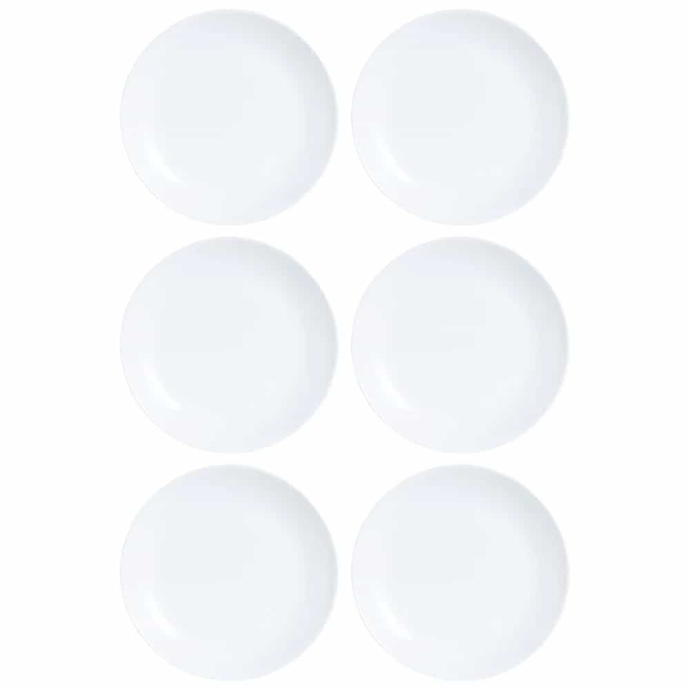 Plato Llano Vidrio 25 Cm Luminarc Blanco Diwali X6 Unid