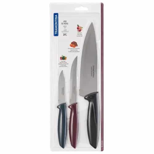 Set X3 Cuchillos Tramontina Plenus Acero Inoxidable Varios Colores