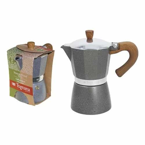 Cafetera Italiana Tognana Stone Wood Style Aluminio 3 Tazas Gris
