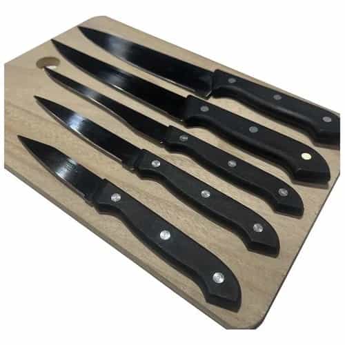 Set De Cuchillos 6 Piezas Con Tabla De Madera Negro