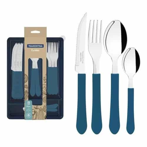 Juego de cubiertos Tramontina Leme de acero inoxidable con organizador 25 piezas azul océano