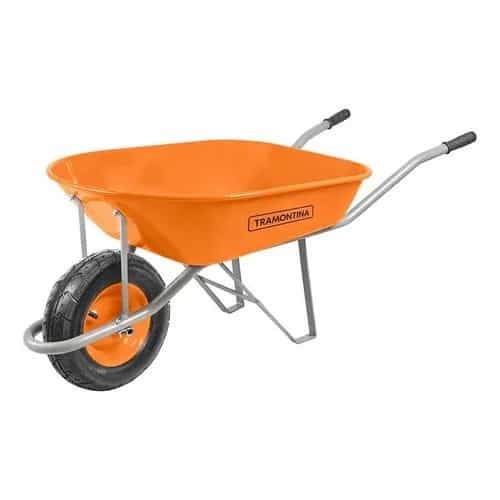 Carretilla con bandeja de acero Tramontina naranja 80 L con rueda neumática