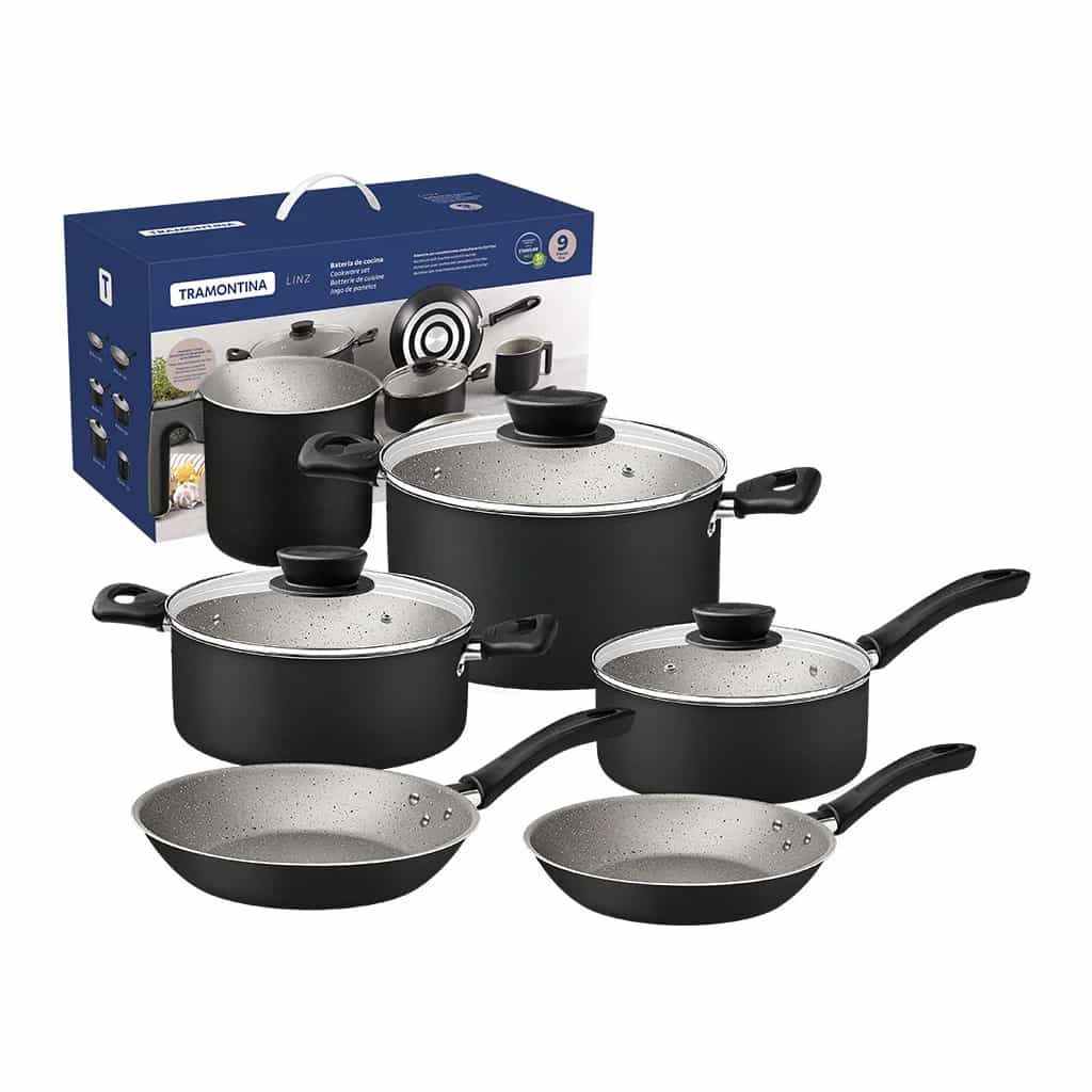 Batería de cocina Tramontina Linz negro antiadherente 9 piezas