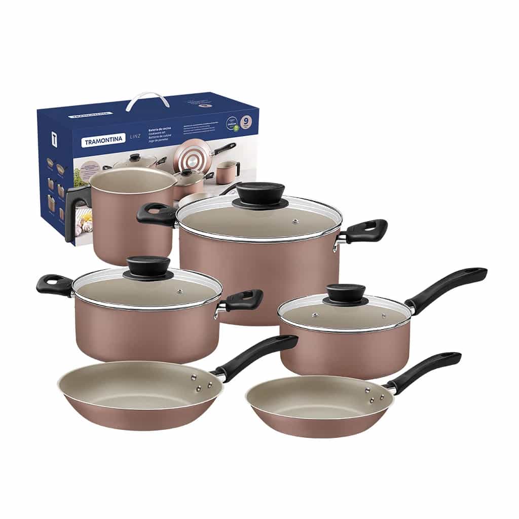 Batería de cocina Tramontina Linz rosa antiadherente 9 piezas