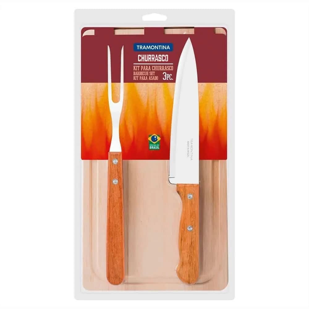 Juego De Asado Tramontina Tabla Cuchilla Tenedor 3 Piezas — imagen 2 de 2