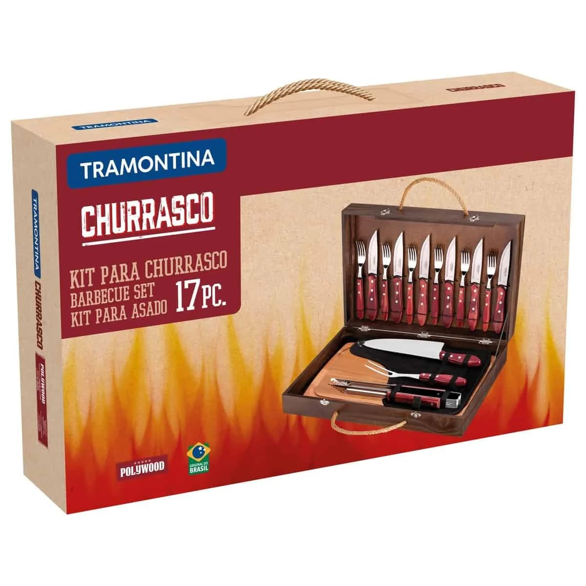 Kit para asado Jumbo rojo con tabla y estuche Tramontina Polywood 17 piezas — imagen 2 de 2
