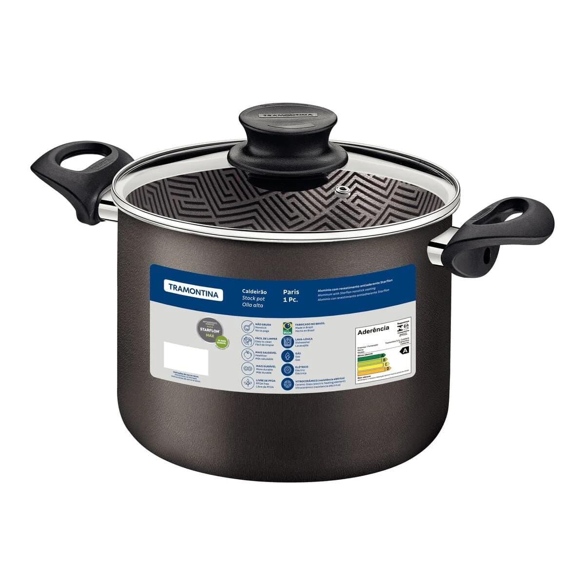 Olla alta con tapa de vidrio Tramontina Paris antiadherente 26 cm 9.6 L — imagen 2 de 4
