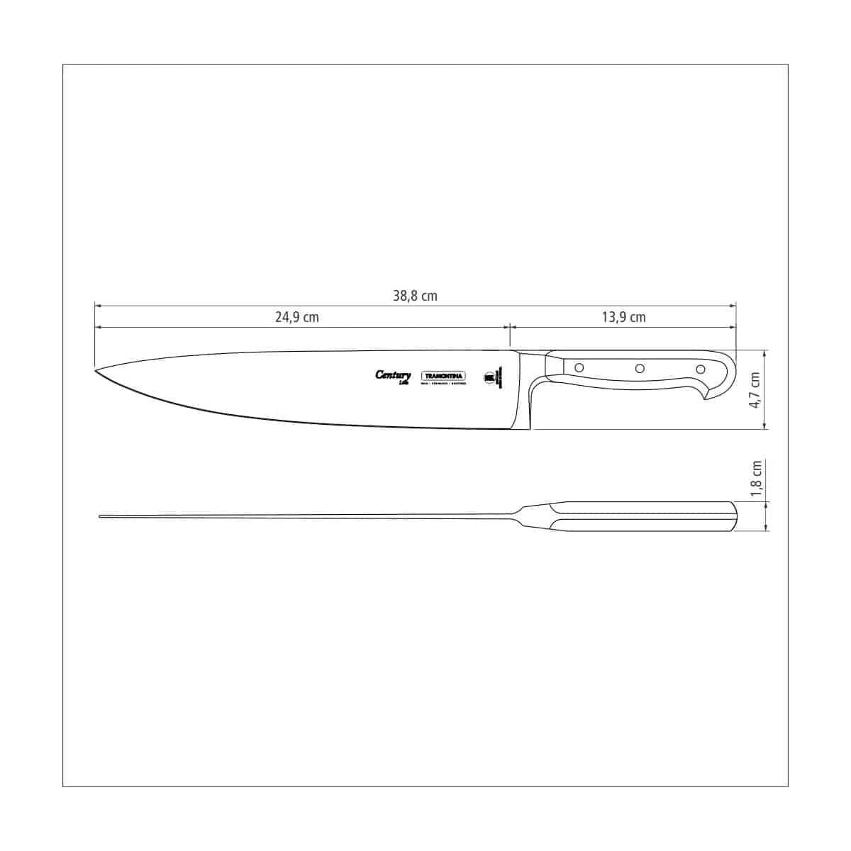 Cuchillo chef Tramontina Century de acero inoxidable forjado 10 pulgadas — imagen 3 de 4