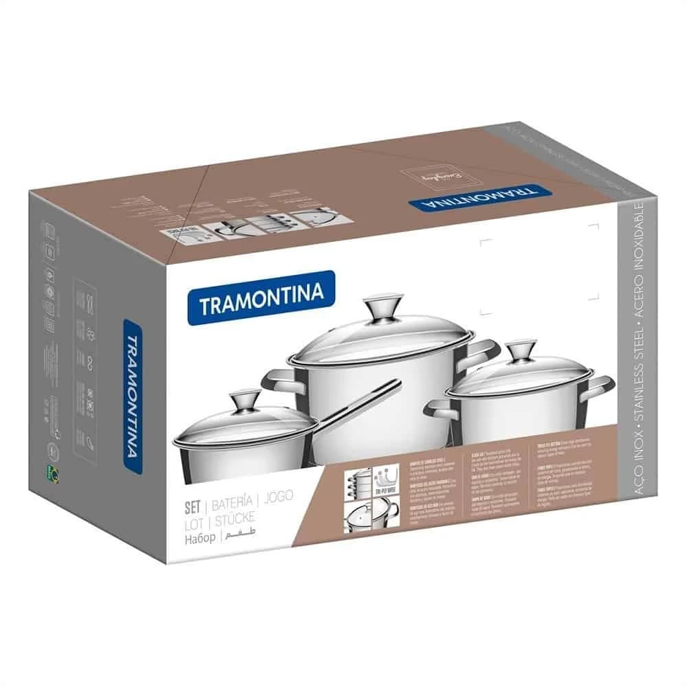 Juego de ollas Tramontina Allegra de acero inoxidable triple fondo para inducción 3 piezas — imagen 3 de 3
