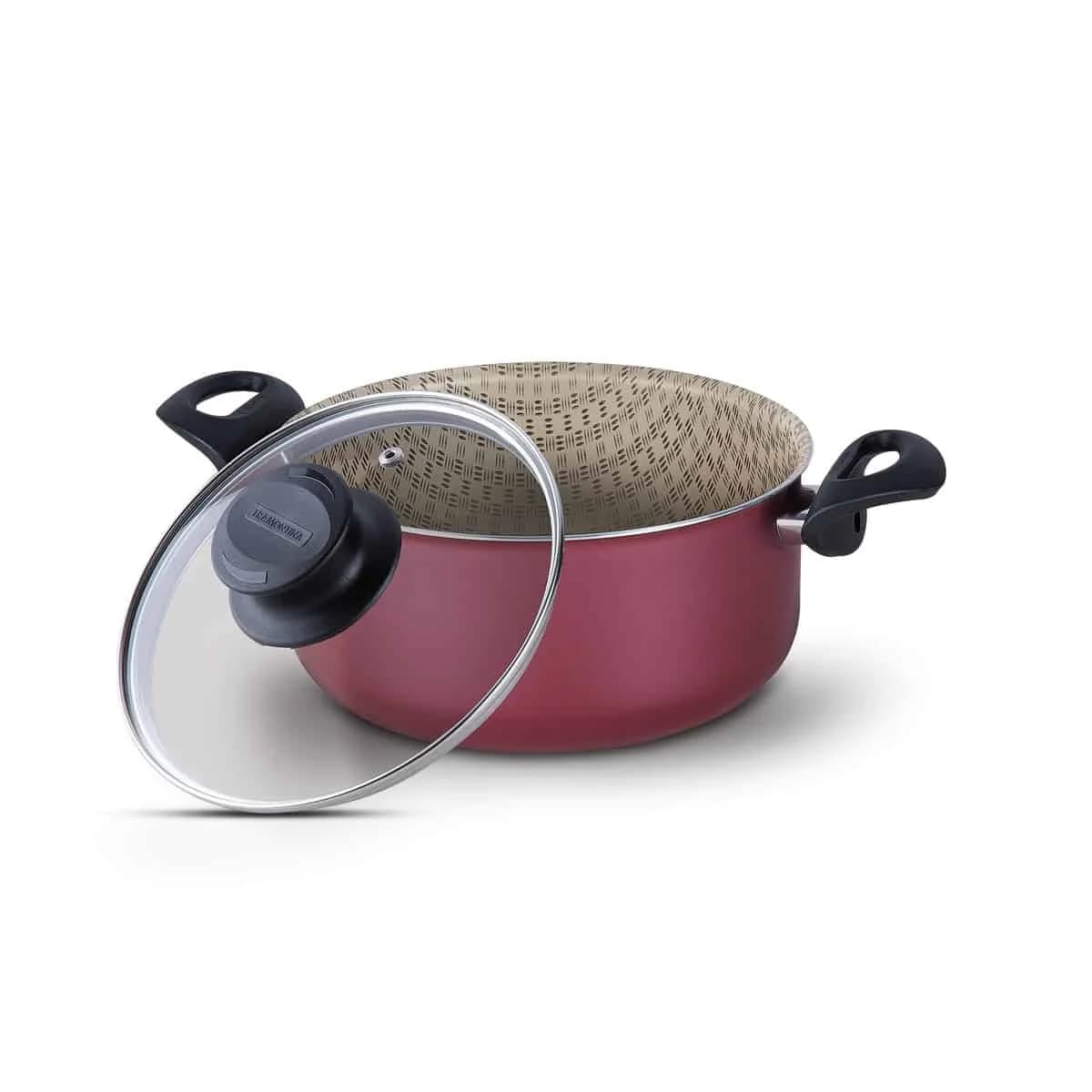 Cacerola con tapa de vidrio Tramontina Paris antiadherente 24 cm 4.9 L rojo — imagen 2 de 3