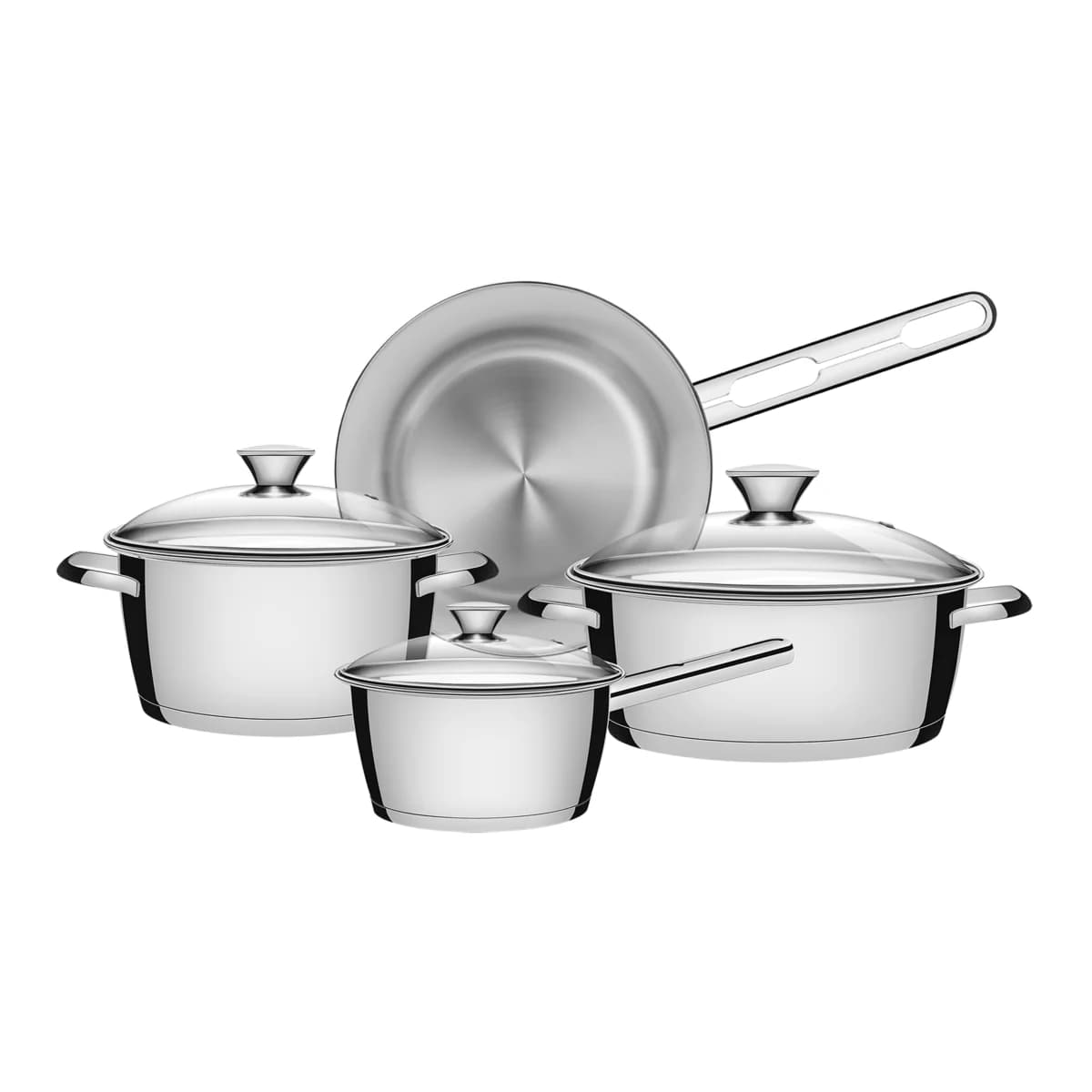 Batería de cocina de acero inoxidable con tapas de vidrio Tramontina Allegra triple fondo para inducción 4 piezas — imagen 1 de 5