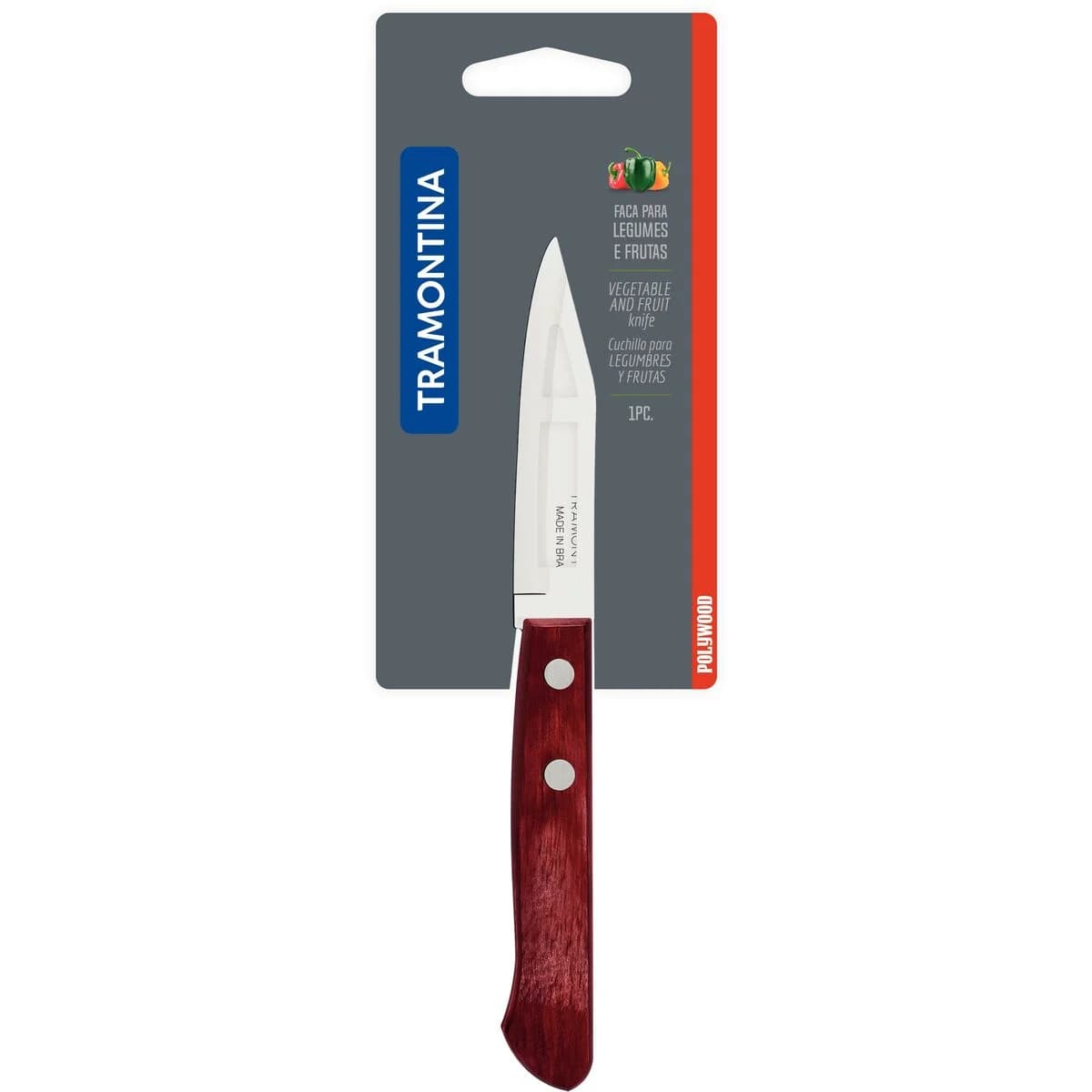 Cuchillo para frutas y verduras Tramontina Polywood de acero inoxidable 3 pulgadas — imagen 2 de 3