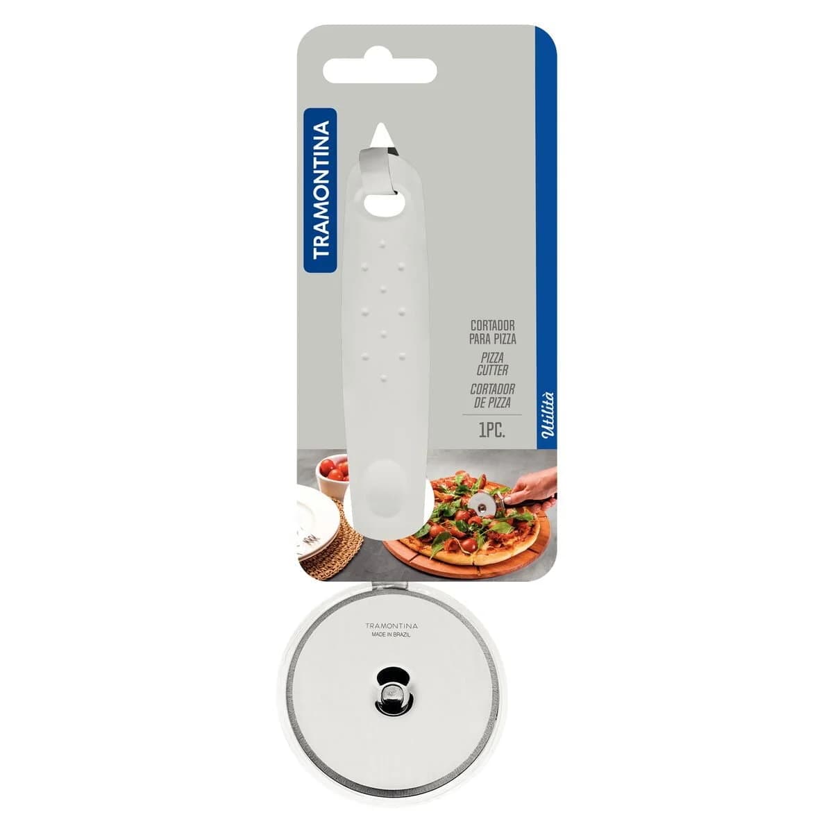 Cortador de pizza Tramontina Utilità de acero inoxidable 19.3 cm con mango blanco — imagen 2 de 3
