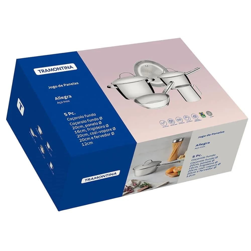 Batería de cocina de acero inoxidable con vaporera Tramontina Allegra 5 piezas — imagen 2 de 4