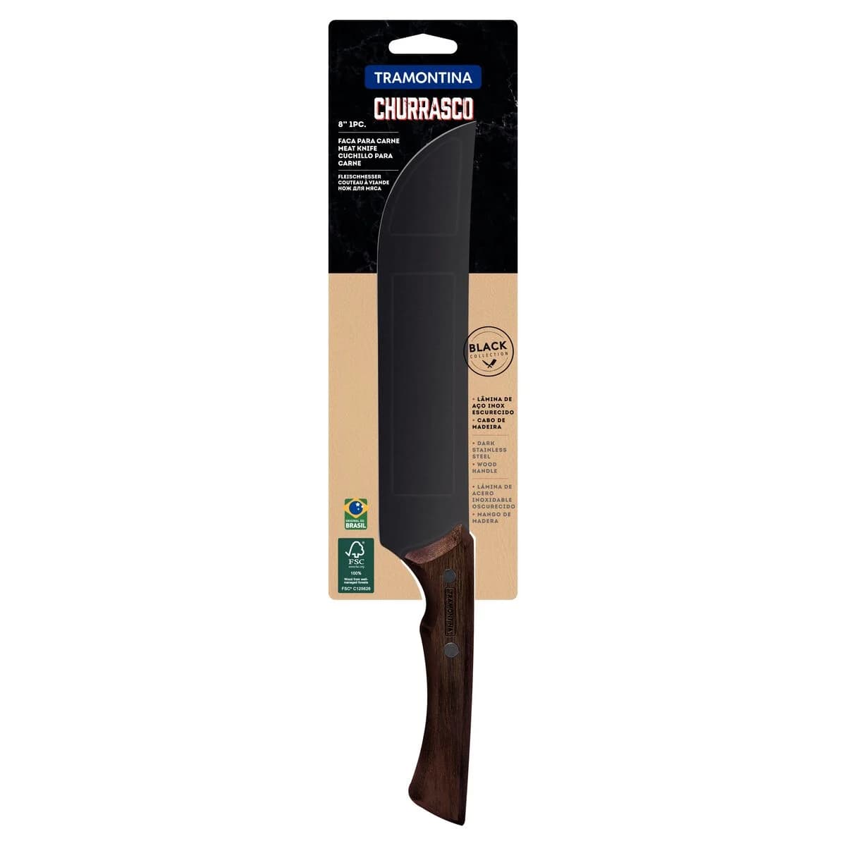 Cuchillo para carne Tramontina Churrasco Black de acero inoxidable oscurecido 8 pulgadas — imagen 2 de 4