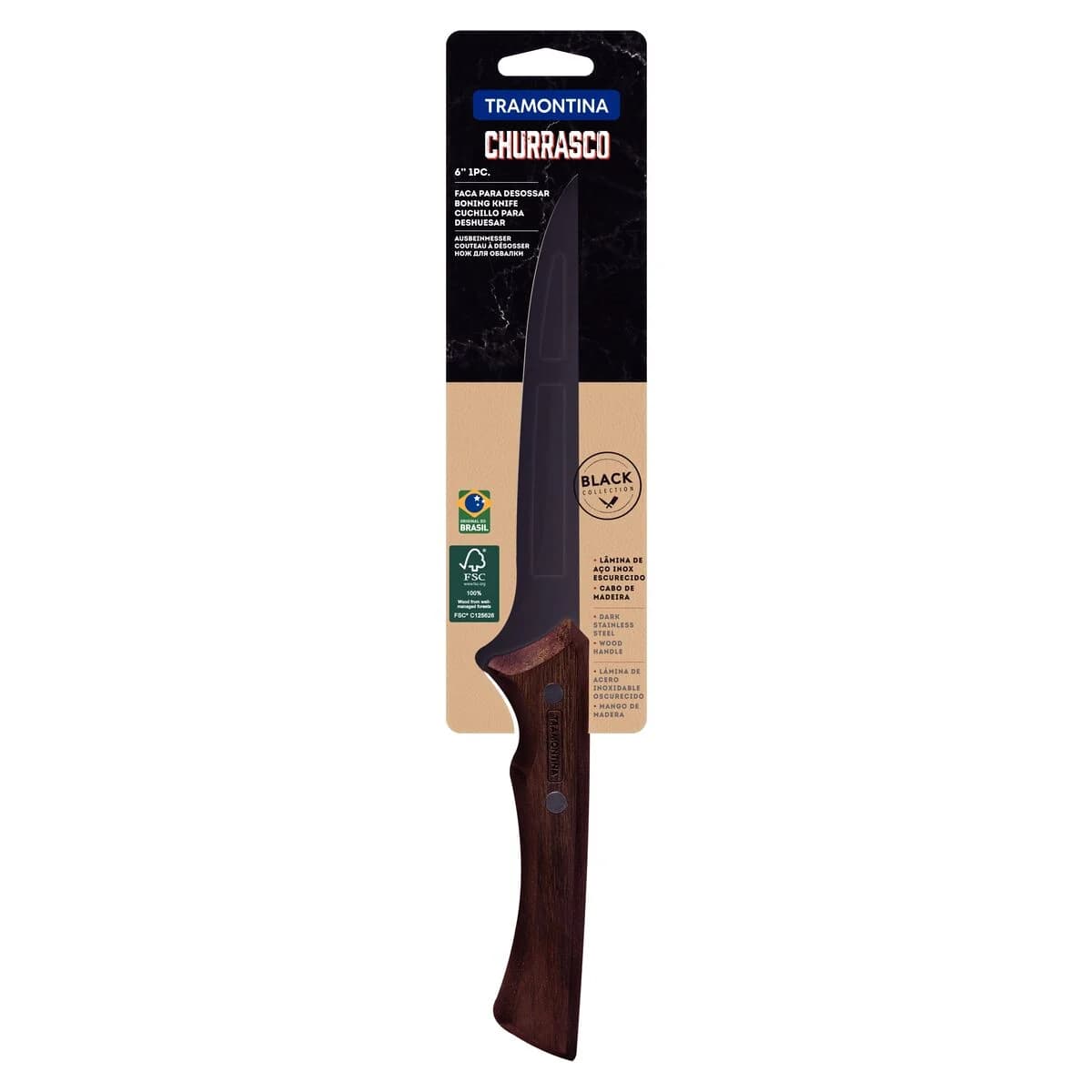 Cuchillo para deshuesar Tramontina Churrasco Black de acero inoxidable oscurecido 6 pulgadas — imagen 2 de 5