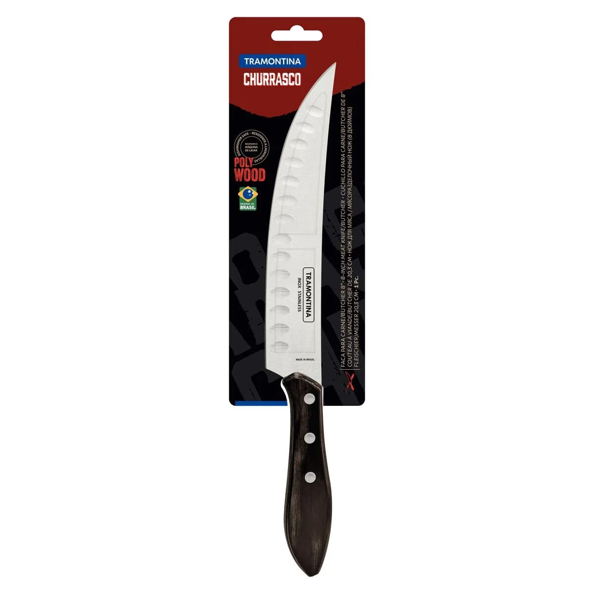 Cuchillo Butcher para carne Tramontina Polywood de acero inoxidable 8 pulgadas marrón — imagen 2 de 4