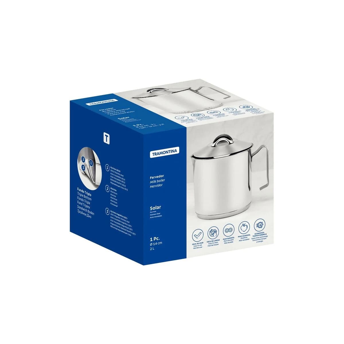 Hervidor con tapa Tramontina Solar de acero inoxidable triple fondo para inducción 14 cm 2 L — imagen 2 de 4