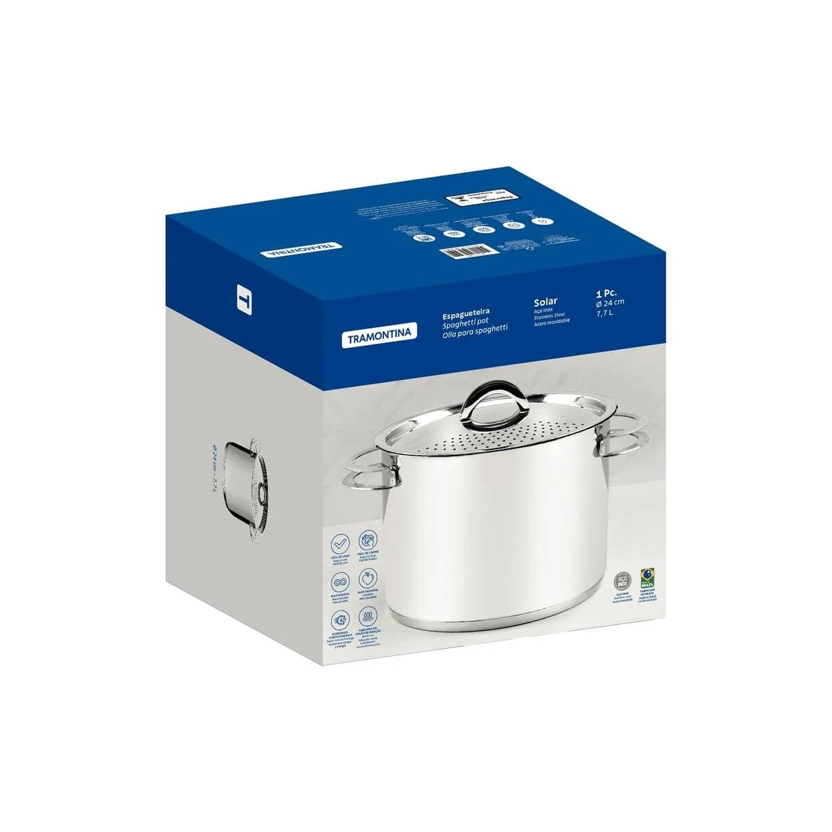 Olla para pasta Tramontina Solar de acero inoxidable con asas Triple Fondo 24 cm 7.7 L — Apta Inducción — imagen 2 de 4