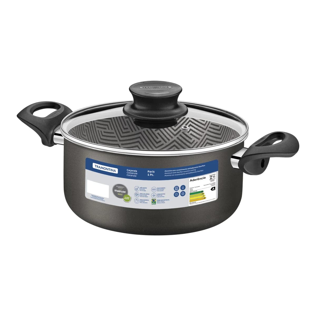 Cacerola Tramontina Paris antiadherente 26 cm 6.3 L con tapa color gris — imagen 1 de 6