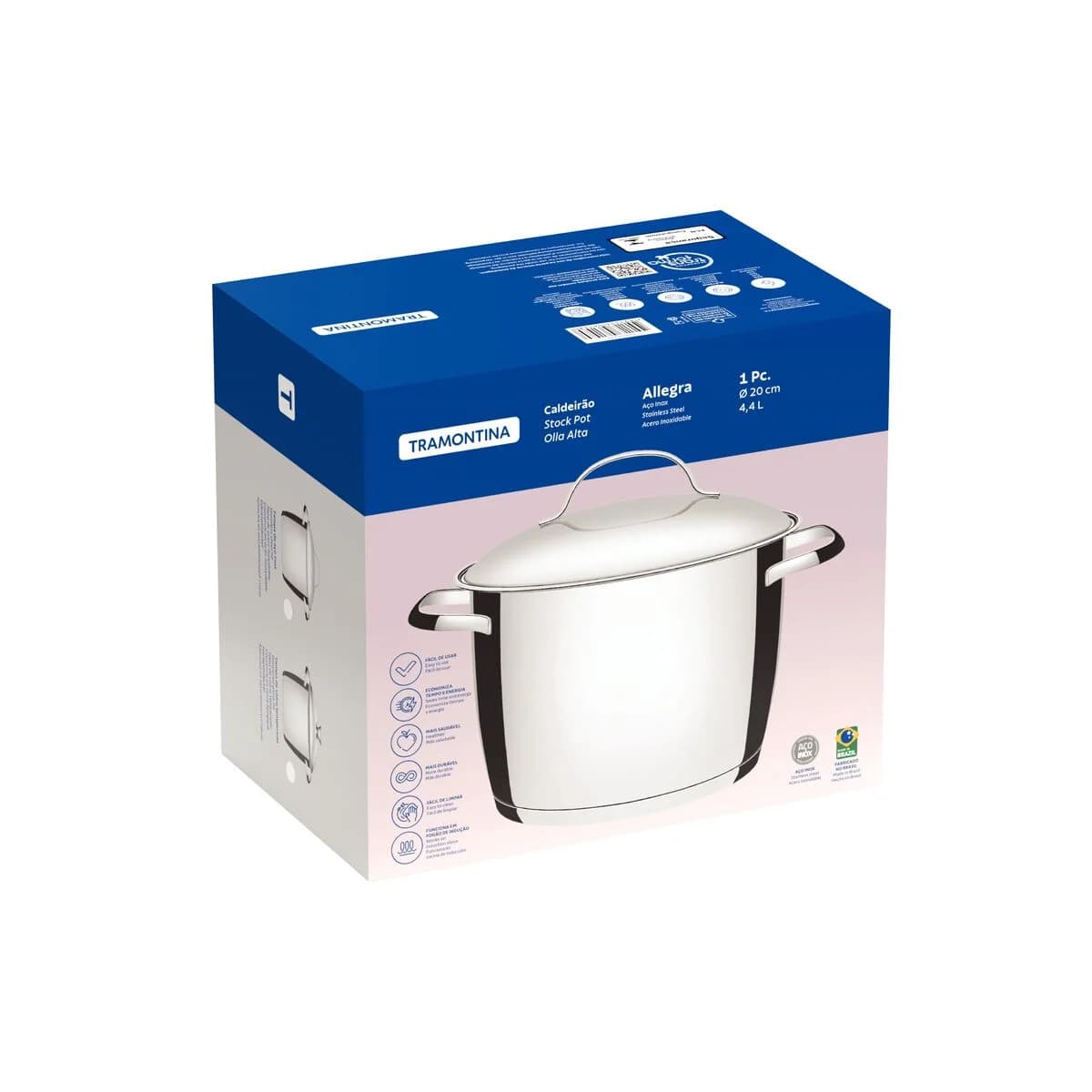 Olla de acero inoxidable Tramontina Allegra triple fondo para inducción 20 cm 4.4 L con tapa — imagen 2 de 3
