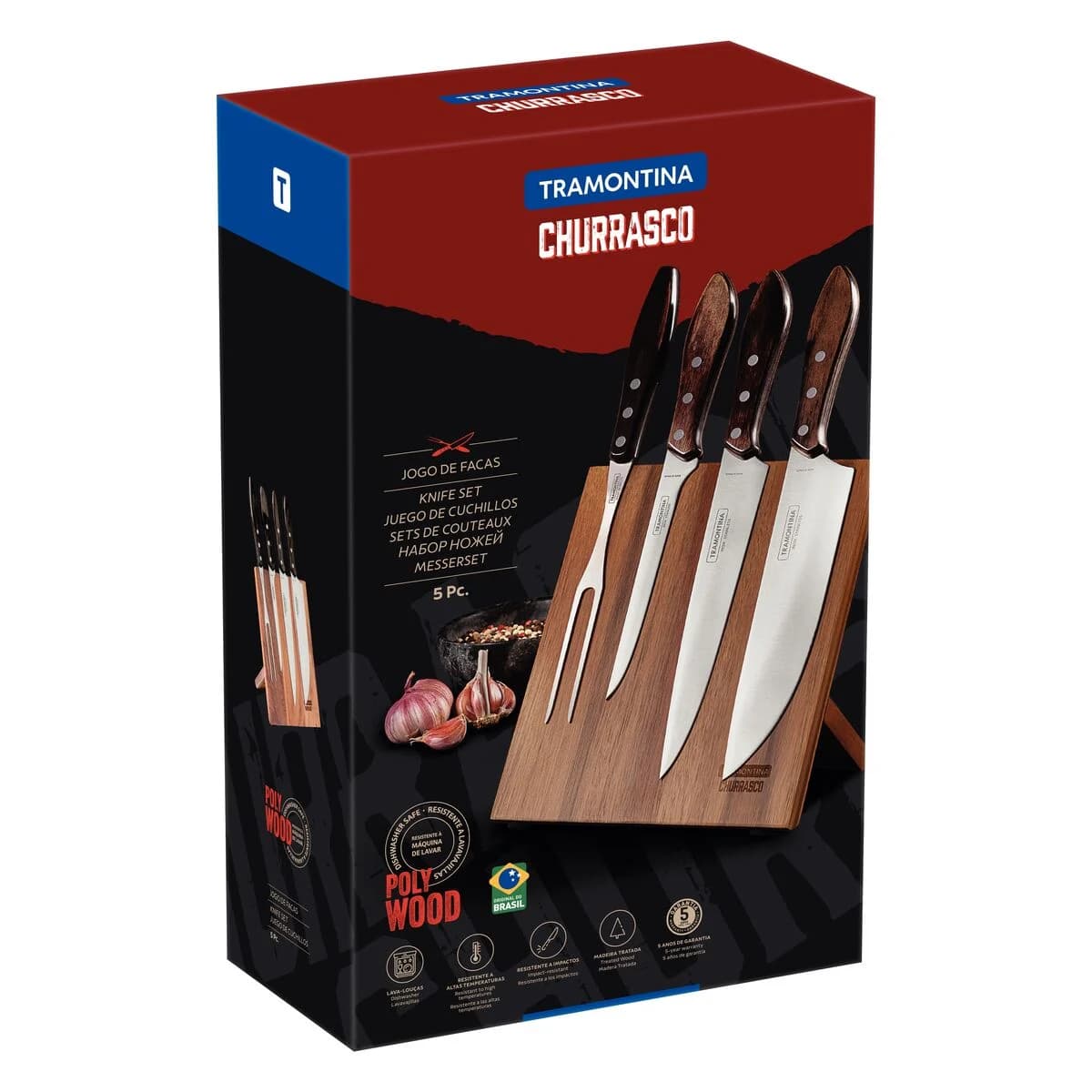 Juego para asado con soporte magnético marrón Tramontina Polywood 5 piezas — imagen 2 de 5