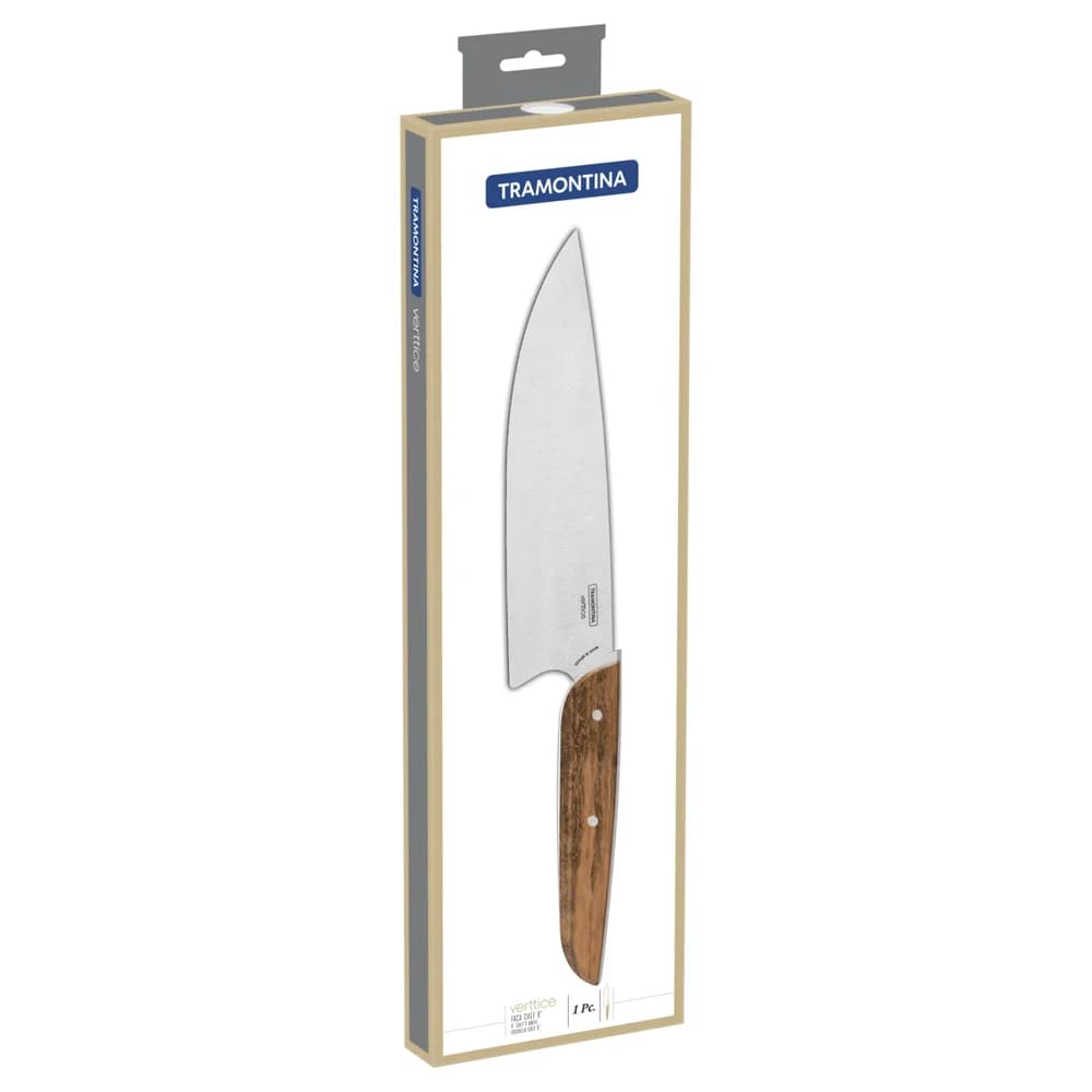 Cuchillo de chef de acero inoxidable con mango de madera Tramontina Verttice 8 pulgadas — imagen 2 de 3
