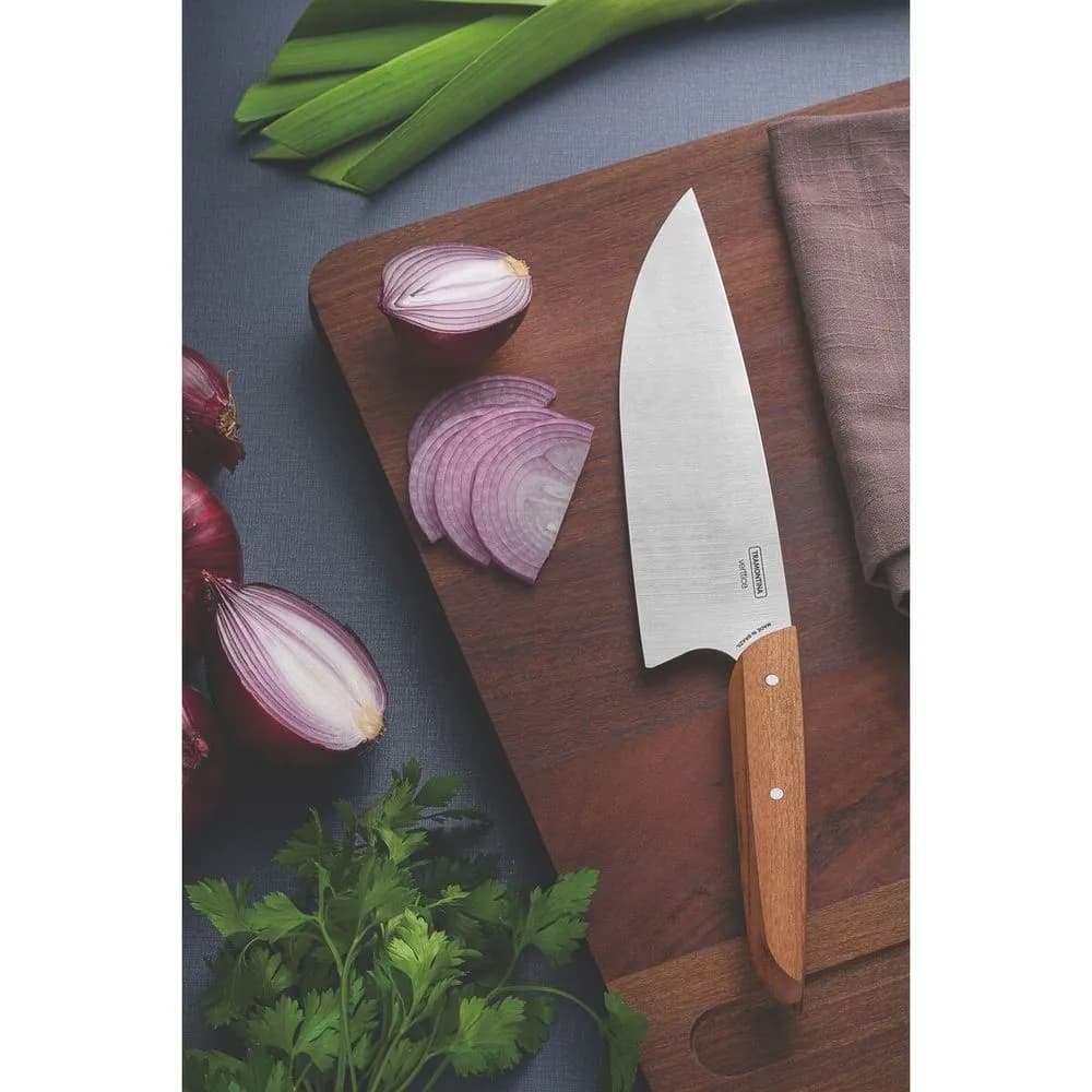 Cuchillo de chef de acero inoxidable con mango de madera Tramontina Verttice 8 pulgadas — imagen 3 de 3