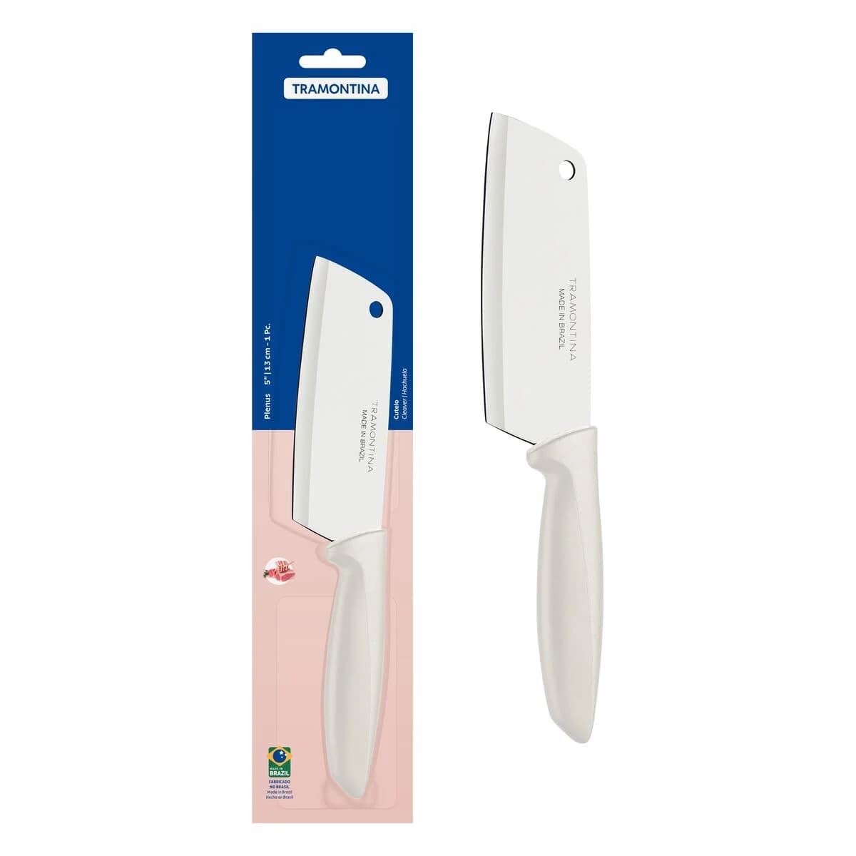 Hachuela Tramontina Plenus de acero inoxidable 5 pulgadas con mango off white — imagen 1 de 2
