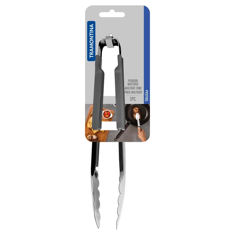 Pinza de cocina Tramontina Utilità de acero inoxidable 24 cm con mango gris — imagen 2 de 3