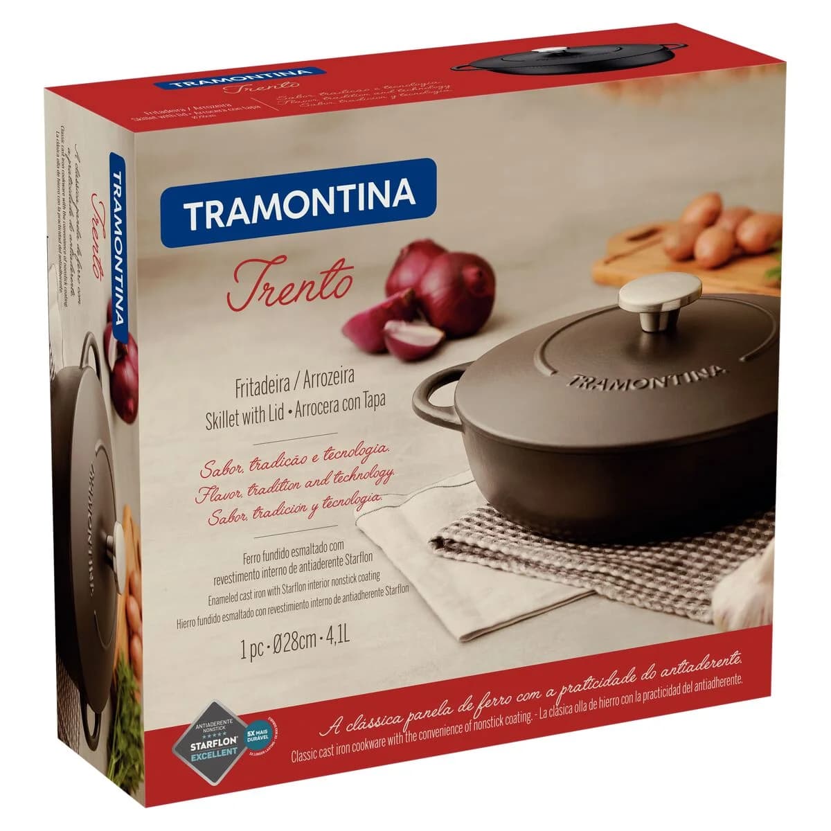 Arrocera de hierro esmaltado con tapa Tramontina Trento inducción 28 cm 4.1 L — imagen 2 de 6